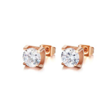 Brincos de ouro rosa stud, aço inoxidável cristal claro ear studs jóias